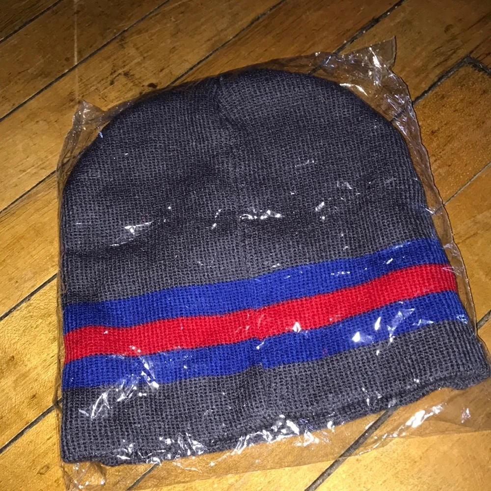 Kids Knit Beanie with Red and Blue Stripes‎